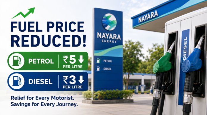 Nayara Energy Cuts Petrol Price by ₹5 and Diesel by ₹3 Nayara Energy Cuts Petrol Price by ₹5 and Diesel by ₹3