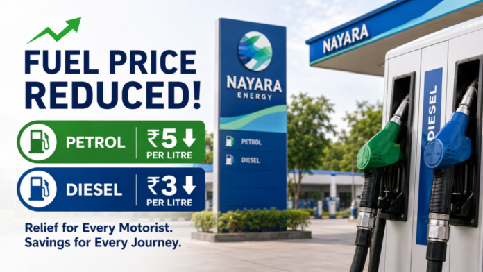 Nayara Energy Cuts Petrol Price by ₹5 and Diesel by ₹3 Nayara Energy Cuts Petrol Price by ₹5 and Diesel by ₹3