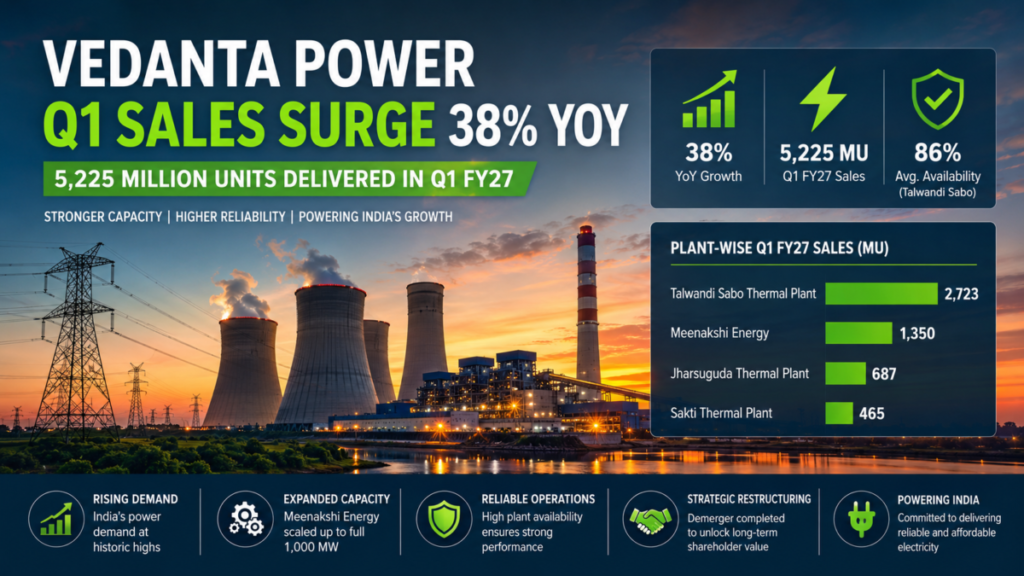 Vedanta Power Q1 Sales Surge 38% YoY to 5,225 Million Units