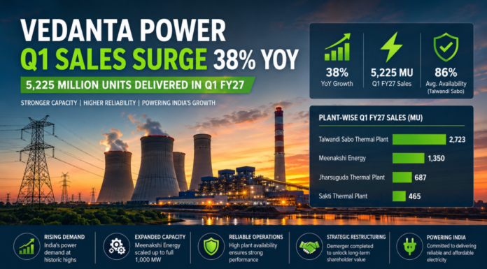 Vedanta Power Q1 Sales Surge 38% YoY to 5,225 Million Units Vedanta Power Q1 Sales Surge 38% YoY to 5,225 Million Units
